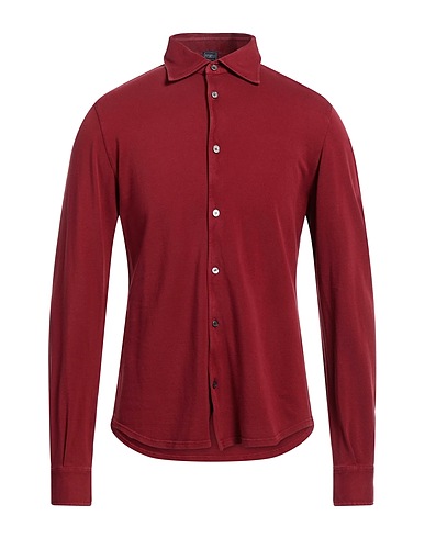 FEDELI Solid color shirt Burgundy 100% Cotton
