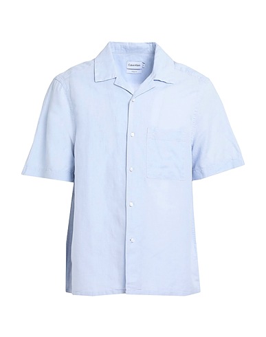 CALVIN KLEIN Linen shirt Light blue 60% Linen, 40% Cotton
