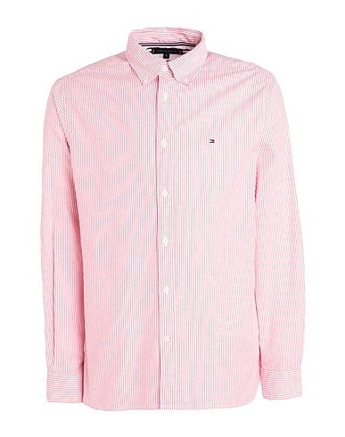 TOMMY HILFIGER Striped shirt Red 97% Cotton, 3% Elastane