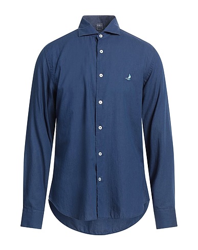 FEDELI Einfarbiges Hemd Blau 100% Baumwolle