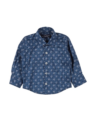 MANUELL & FRANK Patterned shirt Slate blue 97% Cotton, 3% Elastane