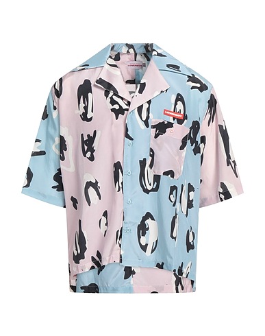 CHARLES JEFFREY LOVERBOY Camicia fantasia Celeste 52% Seta, 48% Cotone