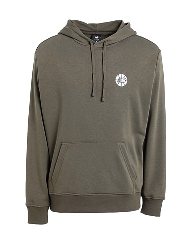 NEW BALANCE Hooded track jacket  NB Hoops Essentials Fundamental Hoodie
 Military green 64% Cotton, 36% Polyester