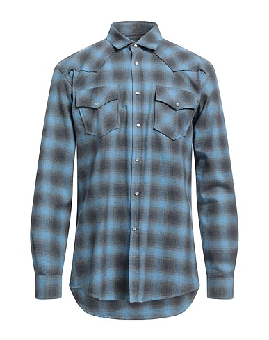 GREY DANIELE ALESSANDRINI Checked shirt Pastel blue 100% Cotton