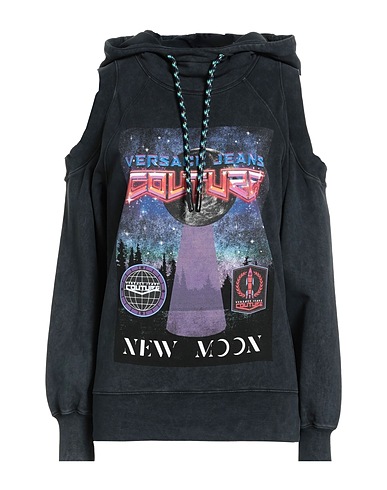 VERSACE JEANS COUTURE Hooded sweatshirt Charcoal 100% Cotton, Elastane
