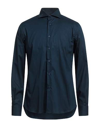 DOMENICO TAGLIENTE Solid color shirt Midnight blue 97% Cotton, 3% Elastane