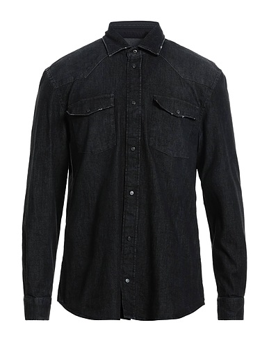 DONDUP Denim shirt Black 72% Cotton, 14% Viscose, 12% Polyester, 2% Elastane