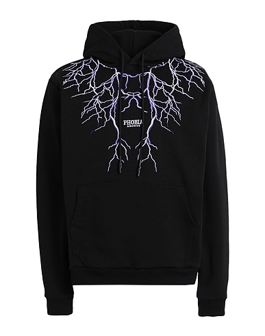 PHOBIA ARCHIVE Hooded sweatshirt BLACK HOODIE WITH PURPLE EMBROIDERY LIGHTNING
 Black 100% Cotton