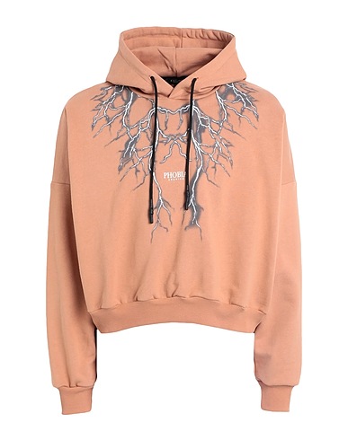 PHOBIA ARCHIVE Hooded track jacket  TERRACOTTA CROP HOODIE WITH GREY LIGHTNING
 Camel 100% Cotton