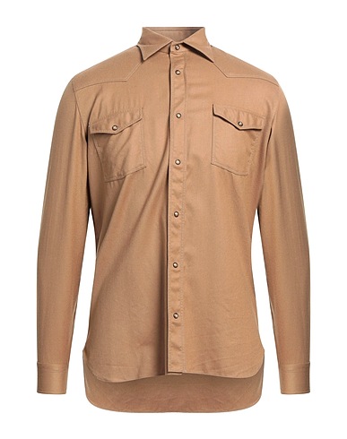 GIAMPAOLO Solid colour shirt Camel 100% Virgin Wool