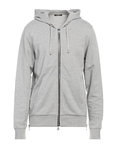 BALMAIN Hooded track jacket  Light grey 100% Cotton, Elastane