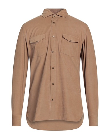 GIAMPAOLO Solid colour shirt Sand 100% Cotton