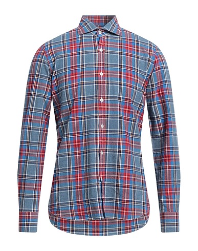 GIANNETTO PORTOFINO Checked shirt Slate blue 100% Cotton