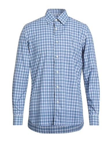 ZEGNA Checked shirt Light blue 100% Cotton