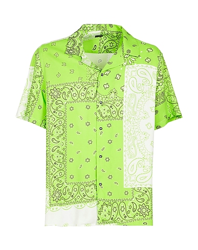 8 by YOOX Chemise fantaisie PRINTED VISCOSE COLLAR CAMP SHIRT
 Vert lime 100% Viscose