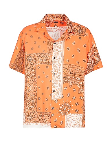 8 by YOOX Chemise fantaisie PRINTED VISCOSE COLLAR CAMP SHIRT
 Orange 100% Viscose