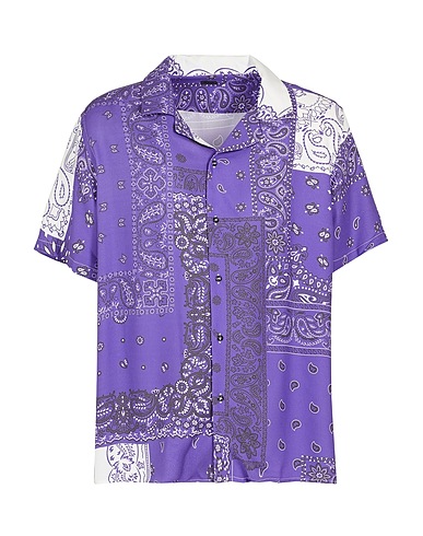 8 by YOOX Chemise fantaisie PRINTED VISCOSE COLLAR CAMP SHIRT
 Violet 100% Viscose