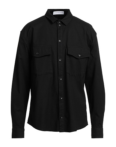 YOUNG POETS Solid colour shirt Black 49% Cotton, 48% Viscose, 3% Elastane