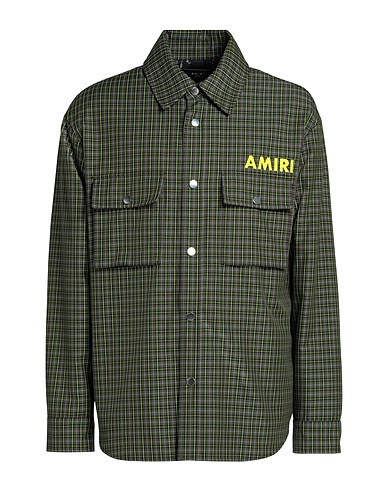 AMIRI Checked shirt Military green 28% Polyester, 27% Cotton, 19% Modal, 17% Cupro, 9% Viscose