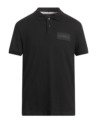 BIKKEMBERGS Polo shirt Black 96% Cotton, 4% Elastane