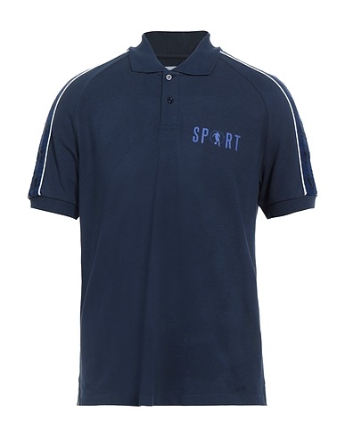 BIKKEMBERGS Polo shirt Navy blue 100% Cotton, Polyester