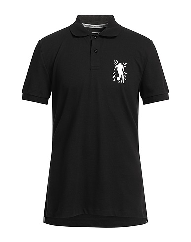 BIKKEMBERGS Polo shirt Black 96% Cotton, 4% Elastane