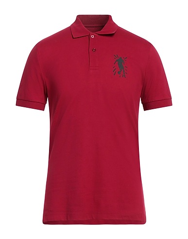 BIKKEMBERGS Polo shirt Brick red 96% Cotton, 4% Elastane