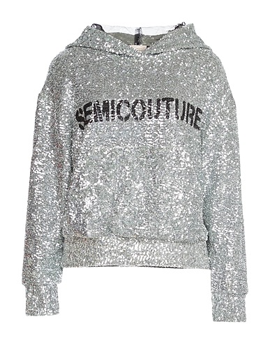SEMICOUTURE Hooded track jacket  Silver 100% Polyamide, Polyester