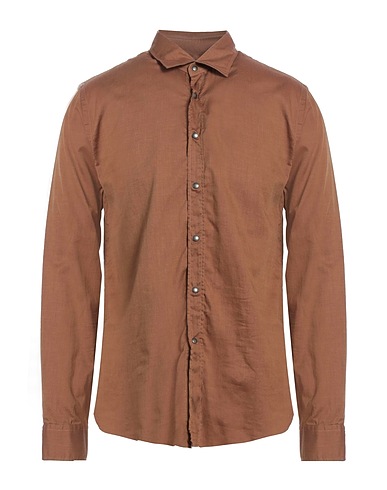 XACUS Solid colour shirt Brown 100% Cotton
