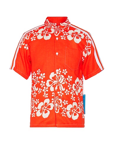 JUST DON Patterned shirt Coral 90% Cotton, 5% Elastane, 5% Metallic fiber