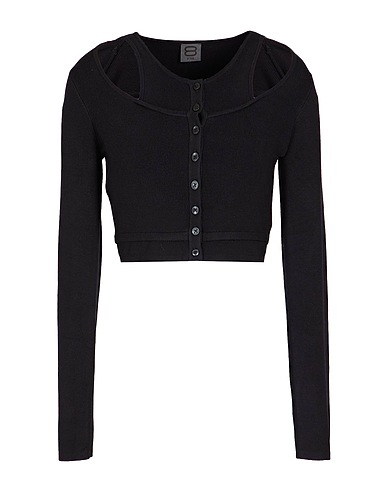 8 by YOOX Cardigan KNITTED LONG-SLEEVE CARDIGAN
 Black 96% Viscose, 4% Elastane