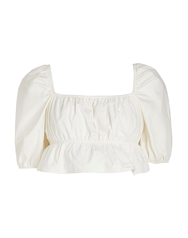 8 by YOOX Off-the-shoulder top COTTON PUFF-SLEEVE CROP TOP Ivory 100% Cotton