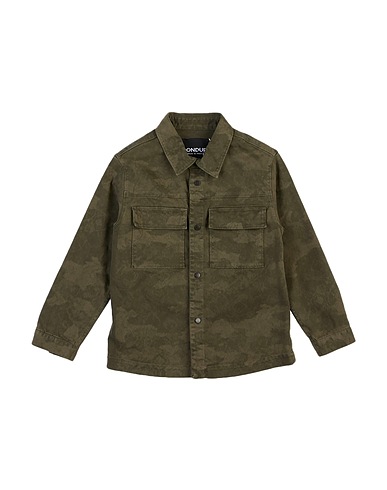 DONDUP Camicia fantasia Verde militare 98% Cotone, 2% Elastan