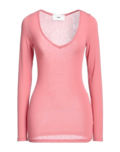 SOLOTRE Basic T-Shirt Salmon pink 66% Viscose, 19% Polyamide, 9% Wool, 6% Elastane