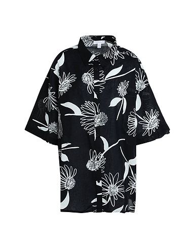TOPSHOP Floral shirts & blouses Black 91% Cotton, 9% Linen