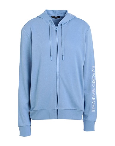 EMPORIO ARMANI Hooded track jacket  Light blue 60% Cotton, 40% Polyester