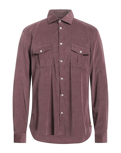 MANUEL RITZ Solid colour shirt Chocolate brown 97% Cotton, 3% Elastane