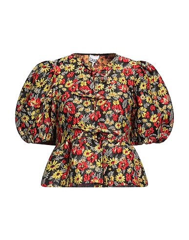 GANNI Floral shirts & blouses Black 55% Recycled polyester, 32% Polyester, 13% Polyamide