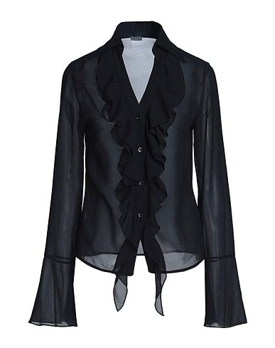 8 by YOOX Solid colour shirts & blouses RUFFLED L/SLEEVE BLOUSE
 Black 100% Recycled polyester