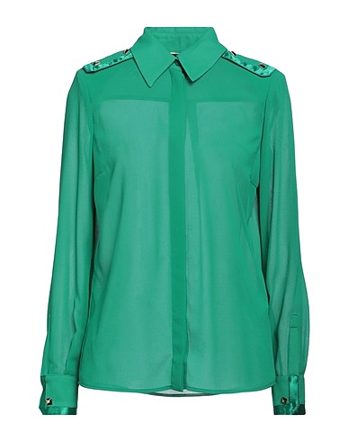 ELISABETTA FRANCHI Shirts Emerald green 100% Polyester, Elastane