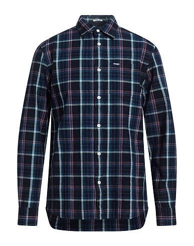 WRANGLER Checked shirt Midnight blue 100% Cotton