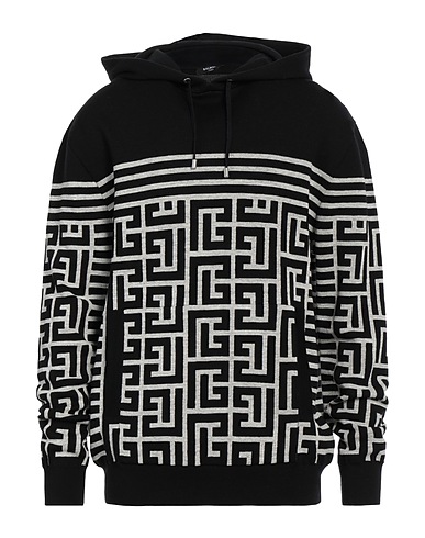 BALMAIN Hooded track jacket  Black 55% Wool, 40% Linen, 5% Polyamide