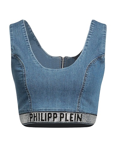 PHILIPP PLEIN Bustier Blue 77% Cotton, 21% Polyester, 2% Elastane, Glass