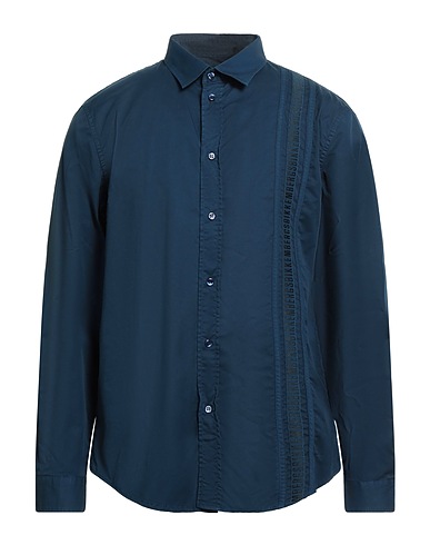 BIKKEMBERGS Shirts Navy blue 96% Cotton, 4% Elastane