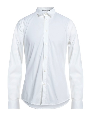 BIKKEMBERGS Solid color shirt Ivory 96% Cotton, 4% Elastane