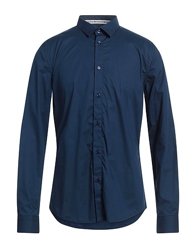 BIKKEMBERGS Solid colour shirt Navy blue 96% Cotton, 4% Elastane