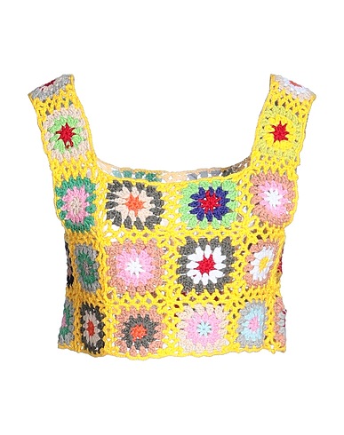 8 by YOOX Crop top ORGANIC COTTON CROCHET PATCH CROP TOP
 Yellow 100% Organic cotton