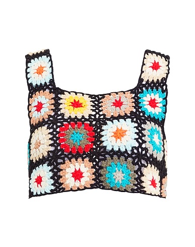 8 by YOOX Crop top ORGANIC COTTON CROCHET PATCH CROP TOP
 Black 100% Organic cotton