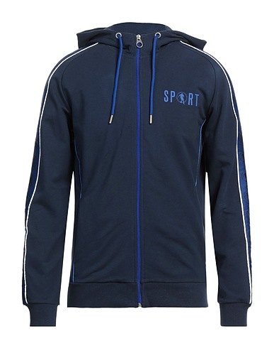 BIKKEMBERGS Hooded track jacket  Blue 95% Cotton, 5% Elastane, Polyester