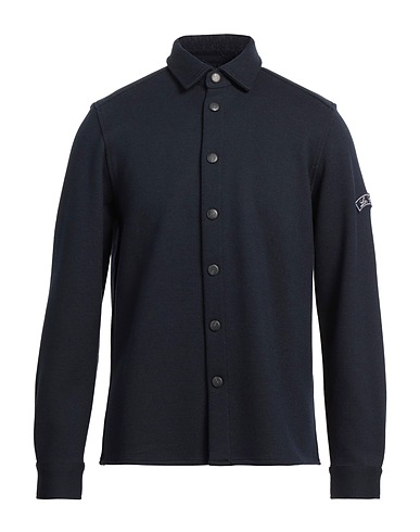 LES COPAINS Solid colour shirt Midnight blue 50% Wool, 50% Cotton